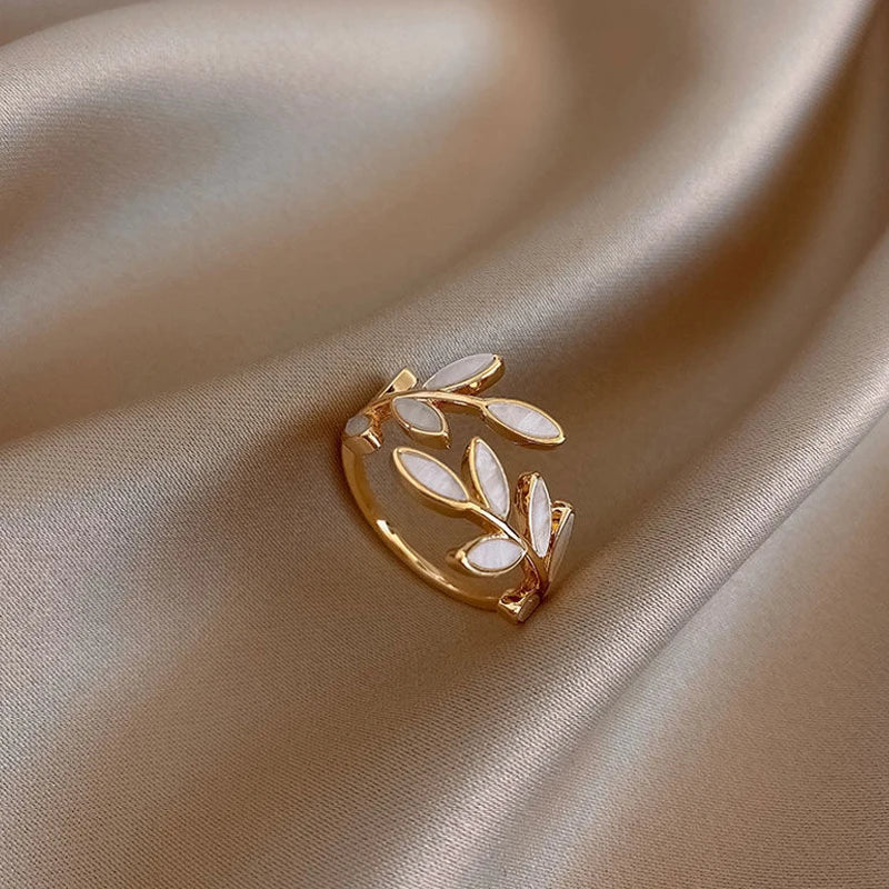 Pure - White Opal Leaf Adjustable Ring