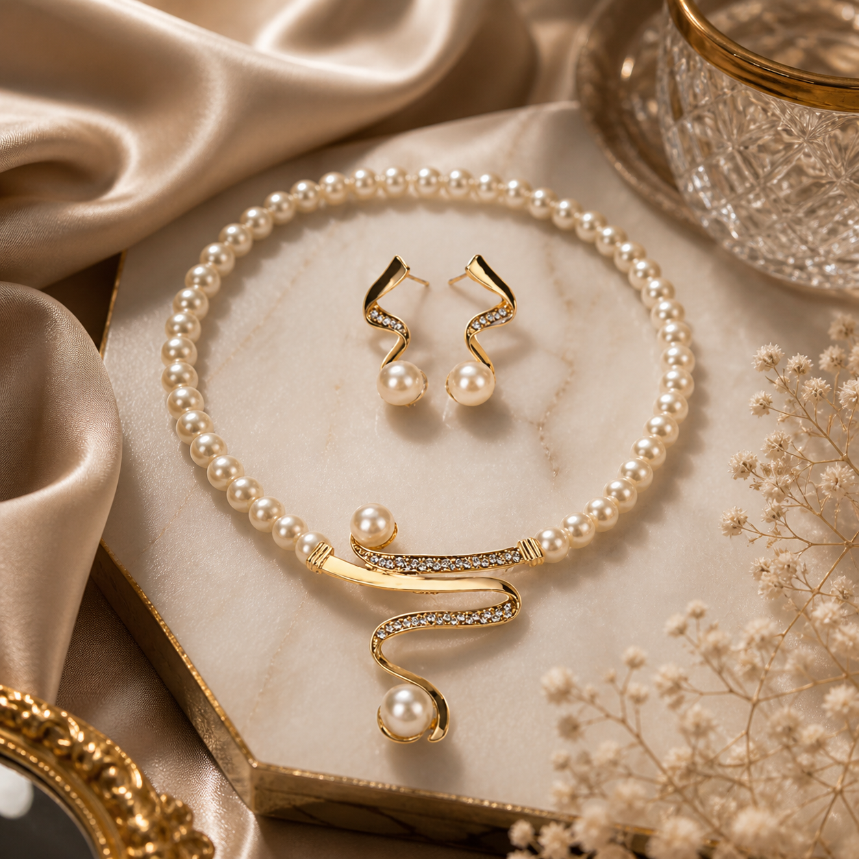 Aurea Pearl Necklace & Earrings Set