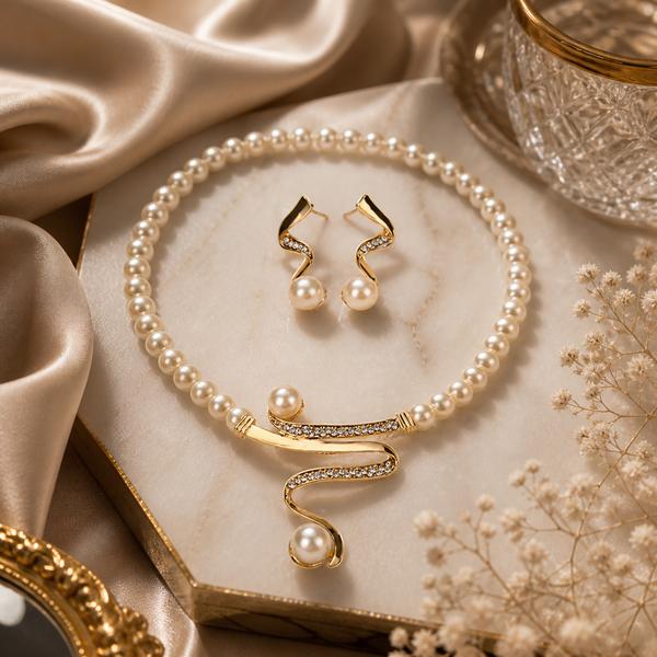 Aurea Pearl Necklace & Earrings Set
